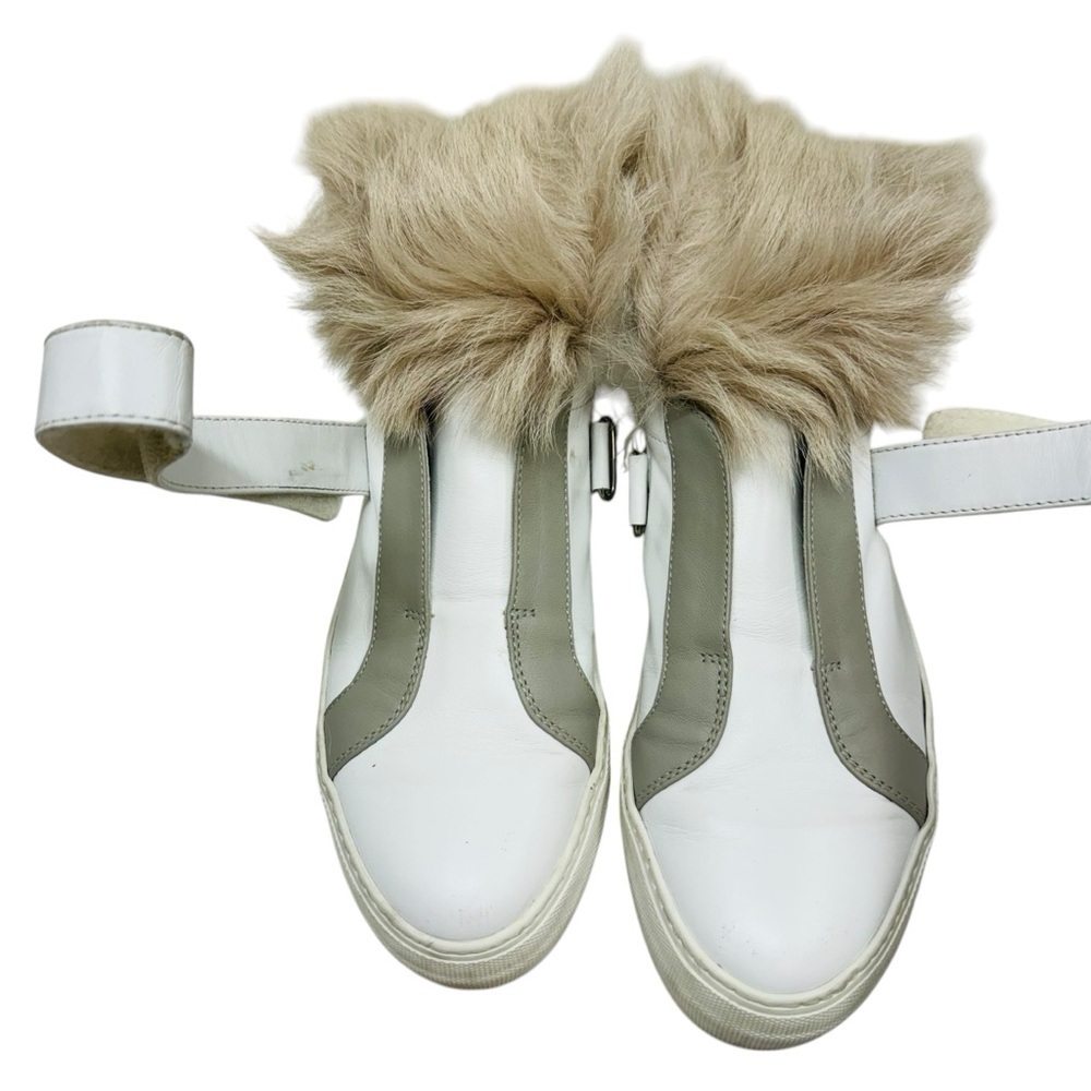 Moncler Victoire Sneakers Shoes women’s Size 7 Real Fur Trim Slip-On White - Picture 15 of 15
